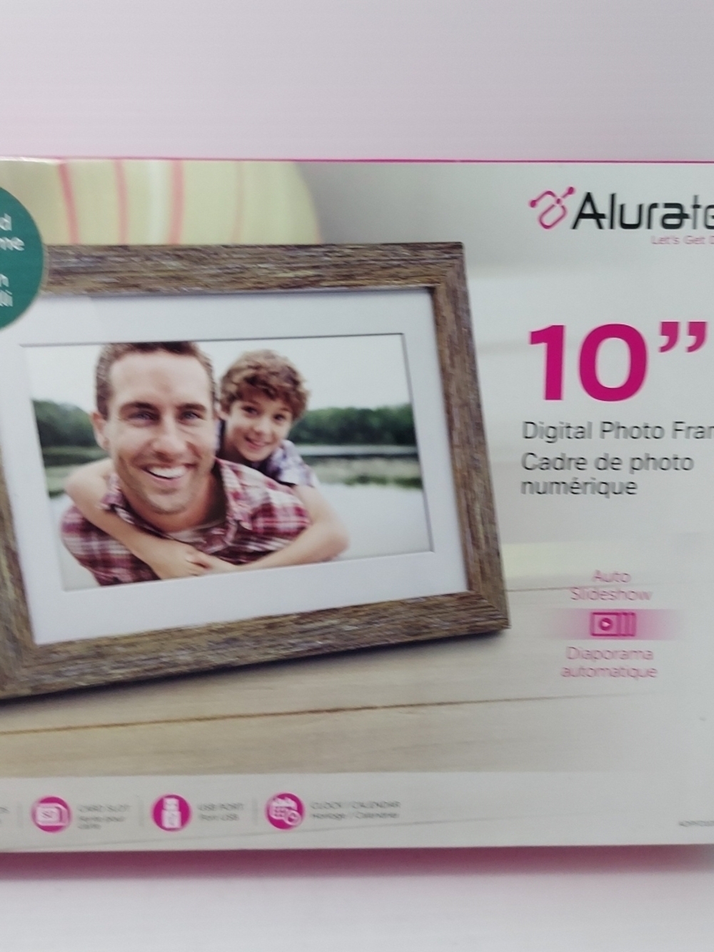 Aluratek 10" Digital Photo Frame in Woodgrain and White New Never Opened